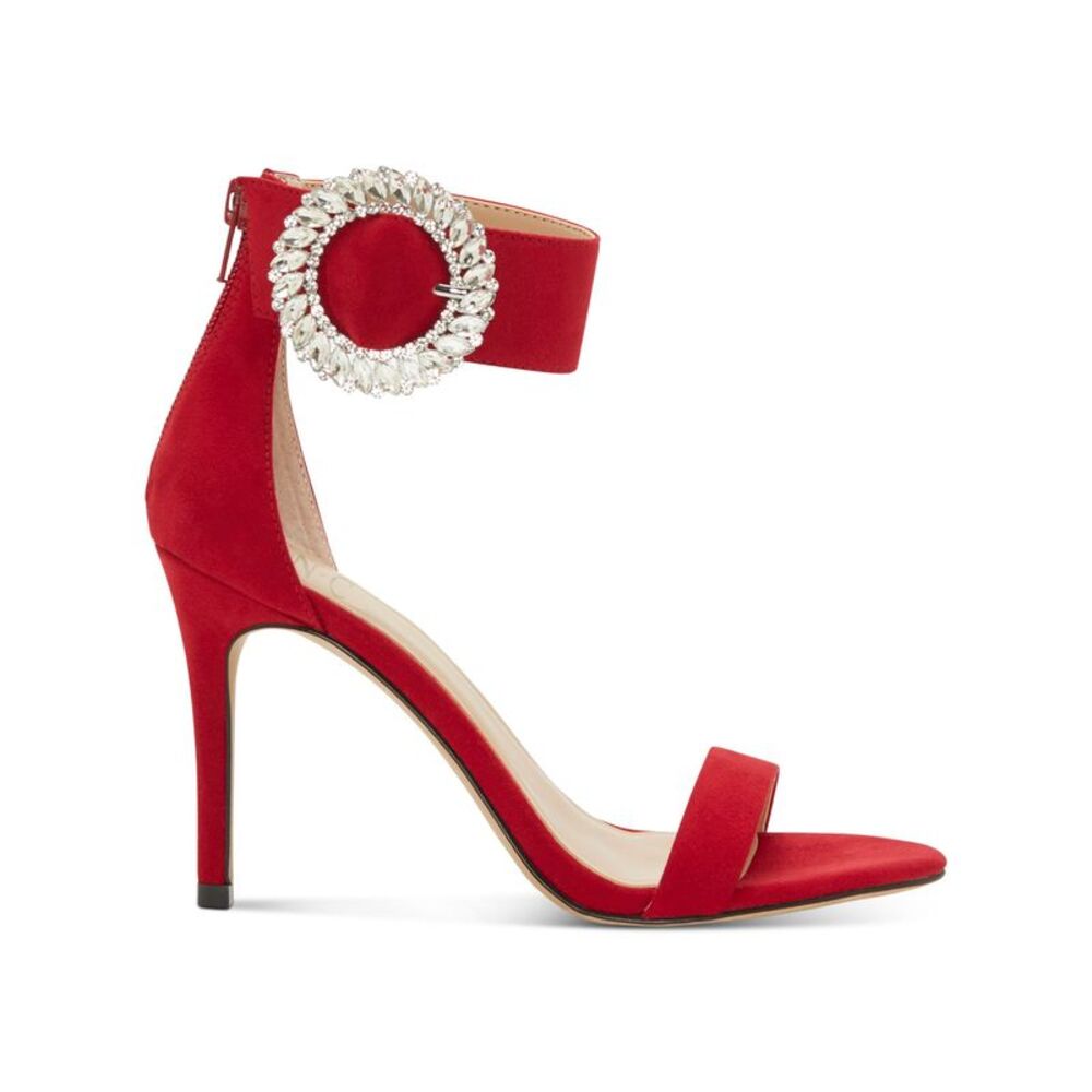 INC Womens Red Rhinestone Reyna Round Toe Stiletto Zip-Up Sandals Shoes 6.5 M